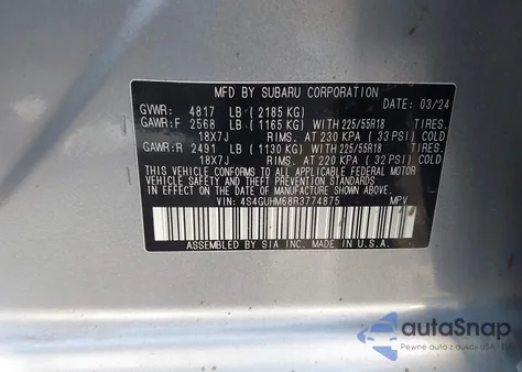 2024 Subaru Crosstrek Limited из США, поврежденный, VIN 4S4GUHM68R3774875